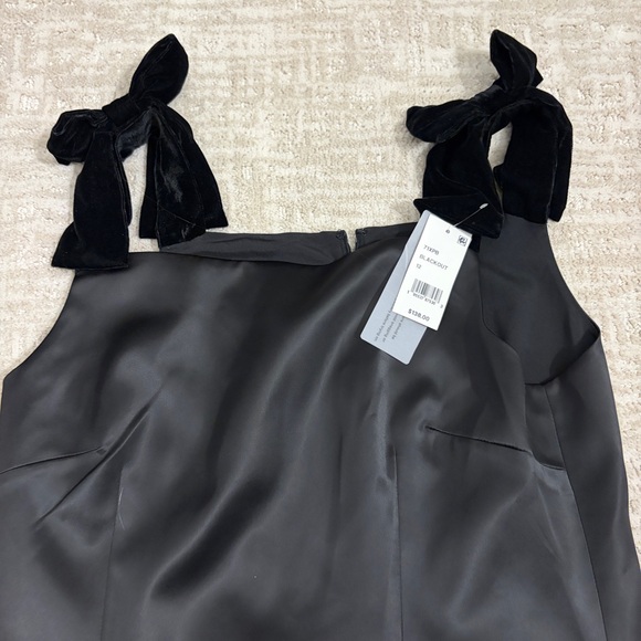 French Connection Carey satin black mini dress velvet bow straps NEW - Picture 4 of 8